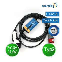enercab flexible LED T2 11kW 3x16A 400CEE Tesla-Button 6,5m